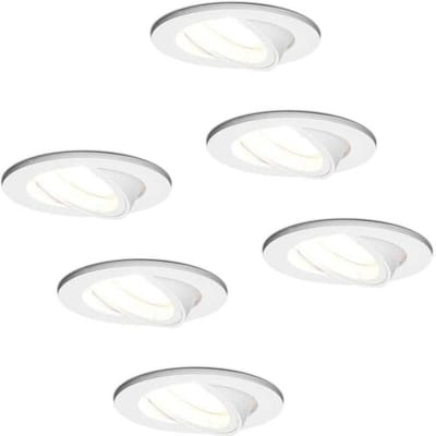 6x HOFTRONIC Dublin - LED Inbouwspots - Wit - Dimbaar en kantelbaar - GU10 - Voor woonkamer, gang en slaapkamer - IP20 - Rond Ø80 mm - 6400K Daglicht wit - 5 Watt - 400 lumen - Spotjes verlichting