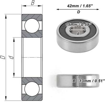 6302VV Deep Groove Ball Bearings P0 - 15x42x13mm - Gelubricerde Lagers - Dubbele Rubber Seal - Zwart Zilver Toon - Scooter Skateboard Wiel