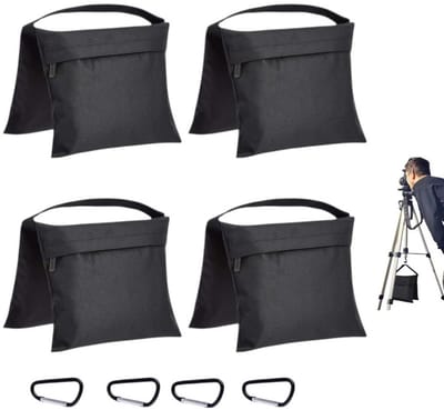 4 stuks - Verzwaringszakjes - Zwart - Geschikt voor lampstatieven, reflectoren, softboxen en fotostudio's - Cantilever Tas - Heavy Duty en Leeg - Gewichtszakken voor Foto en Video Studio - Licht Stand Statief