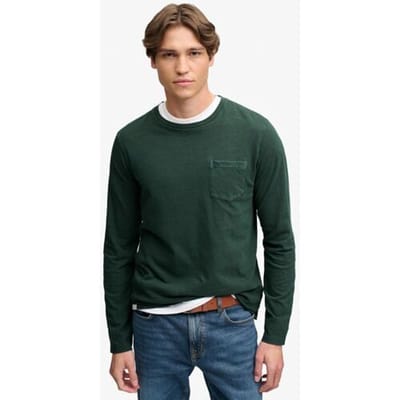 Superdry Katoenen Linnen Longsleeve Top Met Zak Green Grootte: XL