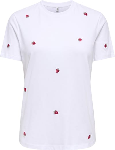 Only T-shirt Onlketty S/s O-neck Top Jrs Noos 15288473 Bright White/strawberry Dames Maat - XS