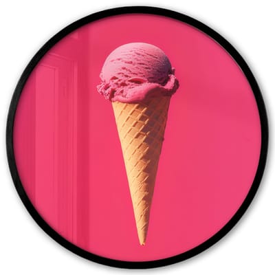 Poster in lijst Rond - Fotolijst 40x40 cm - Posters - Schepijs - Roze - Hoorntje - Ronde posterlijst zwart - Decoratie - Wanddecoratie woonkamer - Muurdecoratie slaapkamer