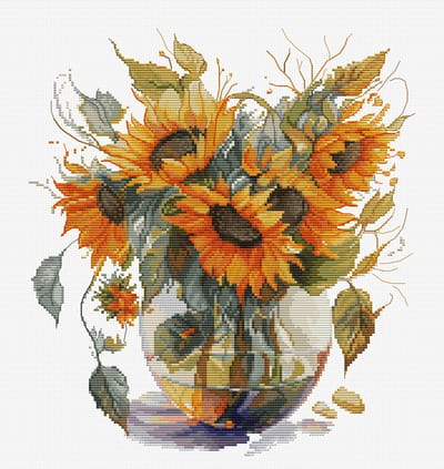 Luca-S Vase with Sunflower borduren (pakket) B7025