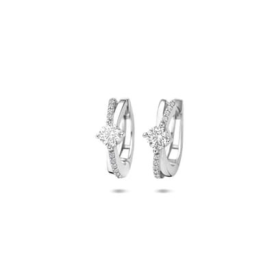 Zilveren gerhodineerde klapoorringen zirkonia 16 mm - 1341229