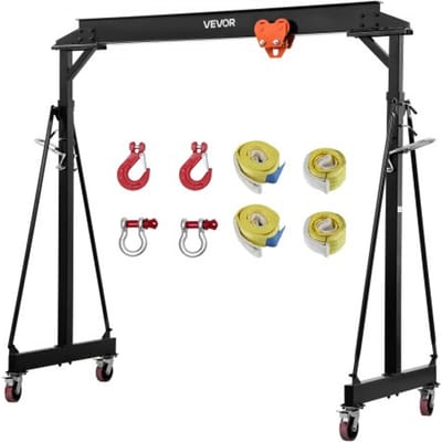VEVOR Mobiele Portaalkraan met Een Hefvermogen van 2267,96 Kg, in Hoogte Verstelbare Stalen Laadkraan van 255-375 cm, Werkplaatskraan Inclusief Handtrolley en 360° Zwenkwielen met Remmen, Laadkraan voor Magazijn en Werkplaats