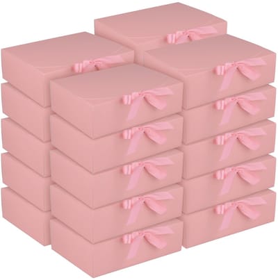 Dailygoods - FUNSUEI Set van 20 roze geschenkdozen met roze lint, 27 cm x 20 cm x 8 cm kartonnen geschenkdozen met deksels voor bruiloft, feest, verjaardag, verpakking