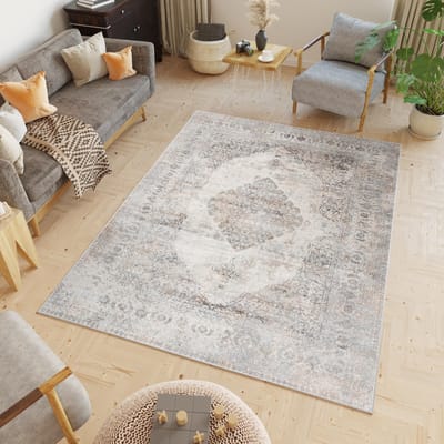 Tapiso Valley Vloerkleed Vintage Laagpolig Grijs Beige Tapijt Maat- 80x150