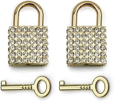 Decoratieve Mini Vierkante Hangslot Set van 2 voor Bagage, Handtas en Sieraden met Sleutel (Goud)