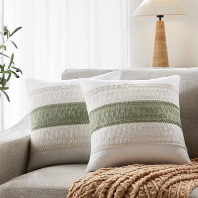 Set van 2 decoratieve kussenslopen van katoen en linnen - 45 × 45 cm - Kussensloop met kleurblokken - Zacht en comfortabel - Bohemian, landelijke stijl - Geschikt voor banken, bedden en woonkamers