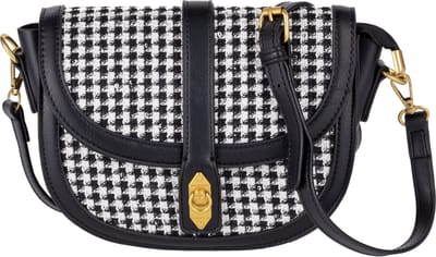 Nouka Zwarte Pied-de-Poule Dames Tas – Schoudertas – Crossbody – Handtas – met Verstelbare en Afneembare Tassenriem / Schouderriem