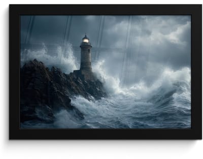 Poster in lijst - Fotolijst 30x20 cm - Posters - Rotsen - Vuurtoren - Golven - Klliffen - Posterlijst zwart - Decoratie - Wanddecoratie woonkamer - Muurdecoratie slaapkamer