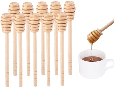 carmdering - Honingdipper - Honinglepel - Houten Keukengerei - Efficiënt Doseren Van Stroperige Vloeistoffen - Krasvrij Voor Alle Oppervlakken - Voedselkwaliteit Hout - Lichtgewicht En Duurzaam - Ergonomisch Gebruiksgemak - 10 Stuks