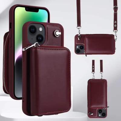 Crossbody Lanyard Telefoonhoesje voor IPhone 15 14 13 12 11 Pro XR XS Max 8 7 Plus Rits Portemonnee met Kaarthouder Achterkant Standaard Cover For iPhone 14 black