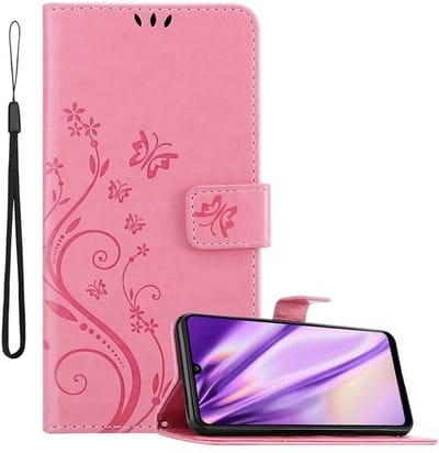 Cadorabo Hoesje geschikt voor Samsung Galaxy A31 in BLOEMEN ROZE - Beschermhoes in bloemmotief met magnetische sluiting, standfunctie en kaartsleuven Book Case Cover Etui
