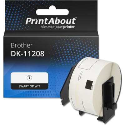 PrintAbout huismerk Etiket DK-11208 Zwart op wit (38 mm x 90  mm) Geschikt voor Brother