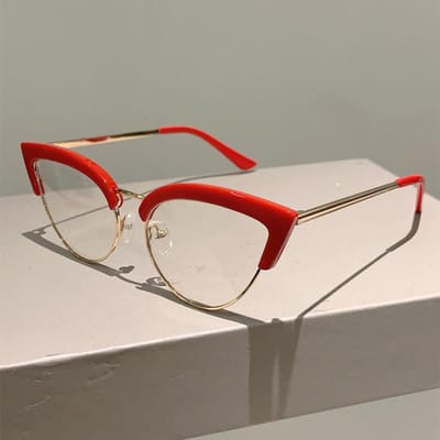 Lunettes Vintage KAMMPT Forme Oeil de Chat Nouvelle Monture Semi-Métallique Élégante Lunettes pour Femmes Tendance -Design Lunettes sans Correction