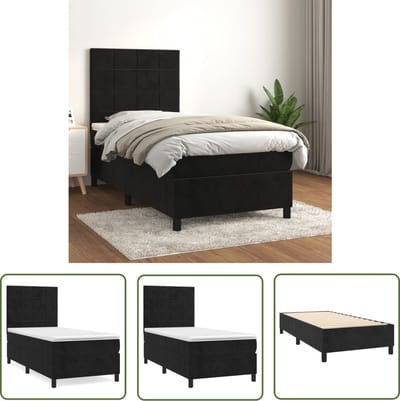 vidaXL - Boxspring - met - matras - fluweel - zwart - 100x200 - cm
