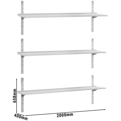 GGM Gastro Wandborde ECO - 2000x400mm - mit 3 Etagen Zilver