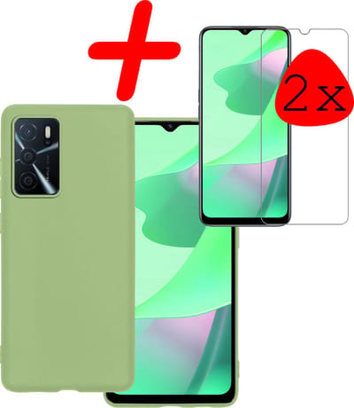 Hoesje Met 2x Screenprotector - Geschikt voor OPPO A16s - Sterk & Shockproof - Back Cover - Siliconen Case - Telefoon Hoes - Groen