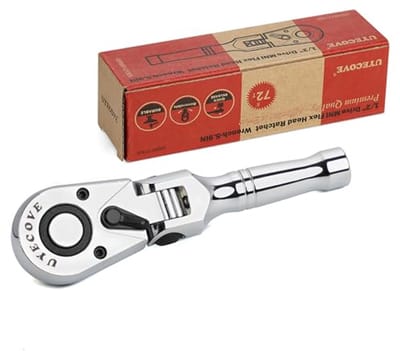 Stubby Ratel 1/2 Inch Drive met Flex Hoofd - Mini Ratelsleutel voor Dopsleutelgebruik - 72 Tanden Quick Release Mechanisme - 150mm