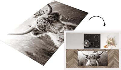 Keukenloper - Loper keuken - Koe - Schotse Hooglander - Zwart - Wit - 120x60 cm - Keukenloper vinyl