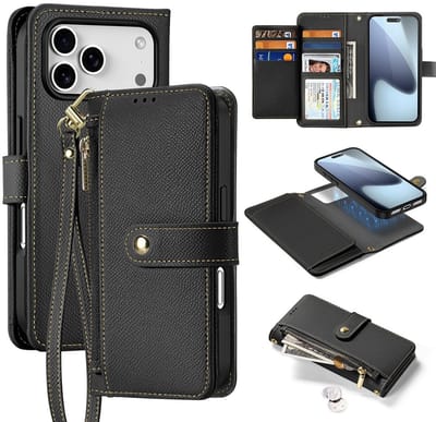 Dux Ducis Hoesje - Geschikt voor iPhone 17 Pro Hoesje - Dux Ducis Lawa - Genuine Leather 2-in-1 Portemonnee & Back Cover - MagSafe Compatible - Zwart
