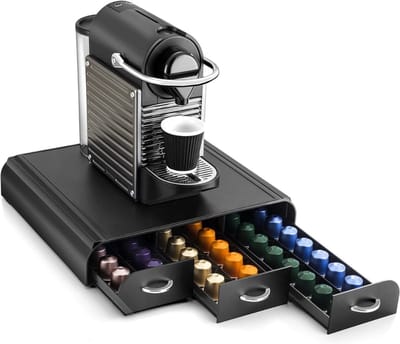 Famanu - Koffiecapsuledispenser - Met 3 schuifladen - Zwart - Compact ontwerp