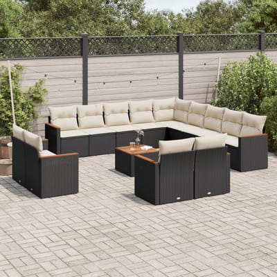 vidaXL - 14-delige - Loungeset - met - kussens - poly - rattan - zwart