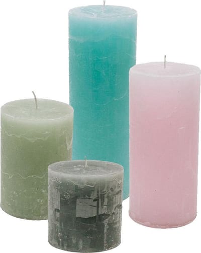 Cactula set van 4 stompkaarsen in Frisse Lente kleuren Mint, Lichtgroen, Lichtroze en Lichtgrijs
