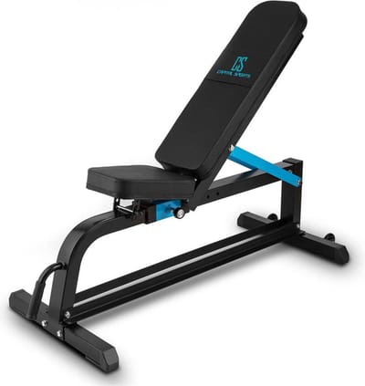 CAPITAL SPORTS Adjustar Halterbank opklapbaar - Trainingsbank met 7-hoeks rugleuning, Schuine bank met kantelbaar zitvlak, Draagvermogen: max. 300 kg, Stalen frame, onderhoudsvriendelijk, zwart-blauw
