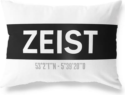 Tuinkussen ZEIST - UTRECHT met coördinaten - Buitenkussen - Bootkussen - Weerbestendig - Jouw Plaats - Studio216 - Modern - Zwart-Wit - 50x30cm