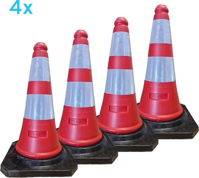 Pion - pionnen 50cm met rubber voet - verkeerskegel - 4 stuks