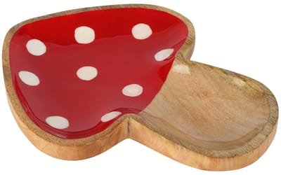 Dekoratief | Schaaltje paddenstoel, rood/naturel, hout/email, 18x28x3cm | A258406