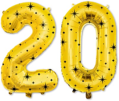 LUQ – Folieballonnen Cijfer 20 – Goud-Zwart – Verjaardag Decoratie – Cijfer Ballon – Feest Versiering – Helium Geschikt