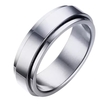 Anxiety Ring - (glad) - Fidget Ring - Stress Ring - Draaibare Ring - Spinning Ring - Spinner Ring - Zilverkleurig RVS - (19.75 mm / maat 62)