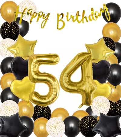 Snoes Ballonnen 54 Jaar Black Gold Dots Mega Ballon - Compleet Feestpakket Goud Zwart Stippen Cijferballon 54 - Verjaardag Versiering DIY Slinger Happy Birthday – Folieballon – Latex Ballonnen - Helium Ballonnen
