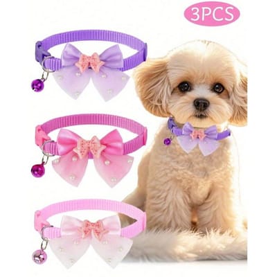 3-delige Set Schattige Glanzende Strik Bel Huisdier Halsband Voor Dagelijks Gebruik - Voor Katten En Honden M veelkleurig
