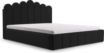 Tweepersoonsbed met fluwelen bekleding, met hoofdeinde, lattenbodem, bed voor volwassenen - BED 03 - 160x200 - Zwart (TRINITY 16)