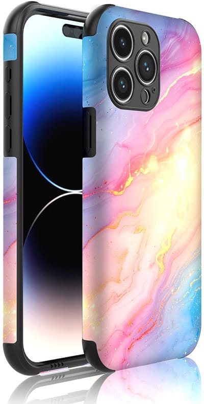 Smartphonica Telefoonhoesje Geschikt voor iPhone 14 Pro Max met Stootrand en Regenboog Glitter Marmer opdruk - Backcover PhoneCase Rainbow Glitter Marble print geschikt voor iPhone 14 Pro Max