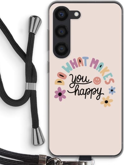 Case Company® - Hoesje met koord geschikt voor Samsung Galaxy S23 hoesje met Koord - Happy days - Telefoonhoesje met Zwart Koord - Bescherming aan alle Kanten en Over de Schermrand