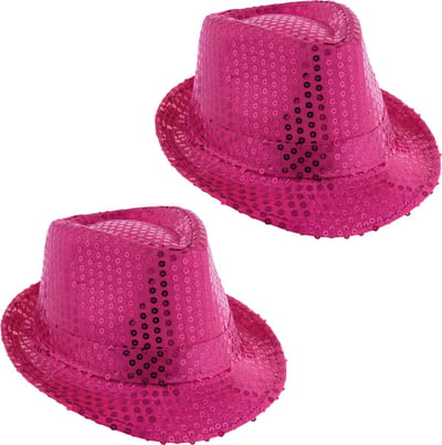 Funny Fashion Trilby hoedje - 2x - roze - glitter - pailletten - polyester - heren/dames - Carnaval - glitterhoed