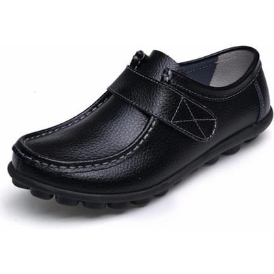 Chaussures Plates pour Femmes en Cuir Véritable Respirantes Souples Chaussures d'Infirmière Blanches Velcro Chaussures Décontractées Durables Grande Taille 41 noir