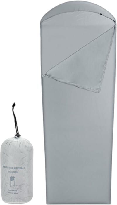 Slaapzakvoering - Reisslaapzak Binnenslaapzak - Kamperen Backpacken Hotels - Kleine Pakmaat Katoen Spandex - 210x80cm - Grijs