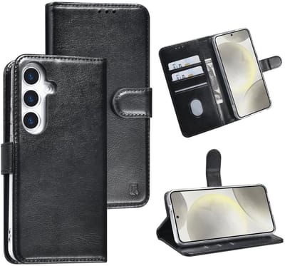 TUNIQ telefoonhoesje voor Samsung Galaxy S25 - Boekmodel voor 3 pasjes - Magneetsluiting - Zwart