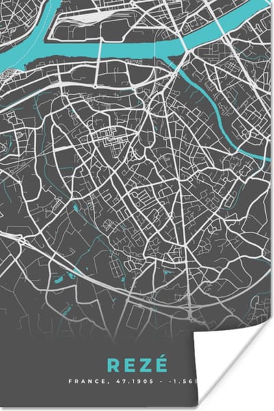 Poster Rezé - Frankrijk - Stadskaart - Kaart - Plattegrond - 120x180 cm XXL