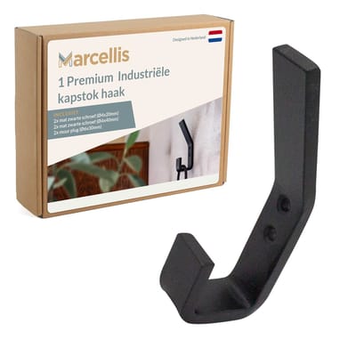 Marcellis - 1x Ophang haak - Industriële kapstokhaak - hoed jas haak - mat zwart - metaal - 11x4x2cm