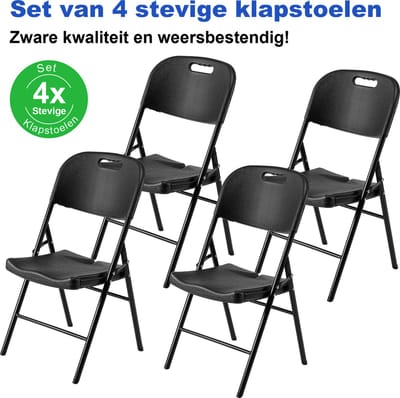 Bardi 4 Delige Klapstoelenset – Vouwstoelenset Zware Kwaliteit, Weersbestending 47 x 54 x 87 cm. – Zwart