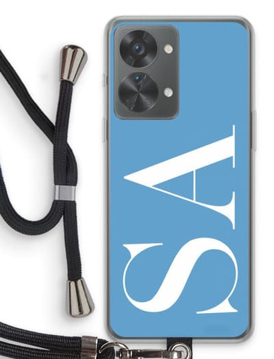 Gepersonaliseerd - Case Company® - Hoesje met koord geschikt voor OnePlus Nord 2T hoesje met Koord - Monogram N°2 - Telefoonhoesje met Zwart Koord - Bescherming aan alle Kanten en Over de Schermrand