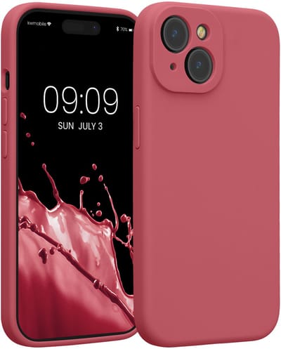 kwmobile telefoonhoesje geschikt voor Apple iPhone 15 - TPU backcover met siliconen coating - Smartphone case in donkerroze