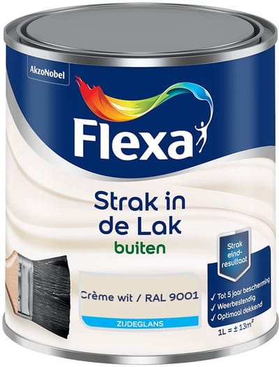 Flexa - Strak In De Lak Buitenlak Zijdeglans - Crème Wit / Ral 9001 - Mengverf - 1 L